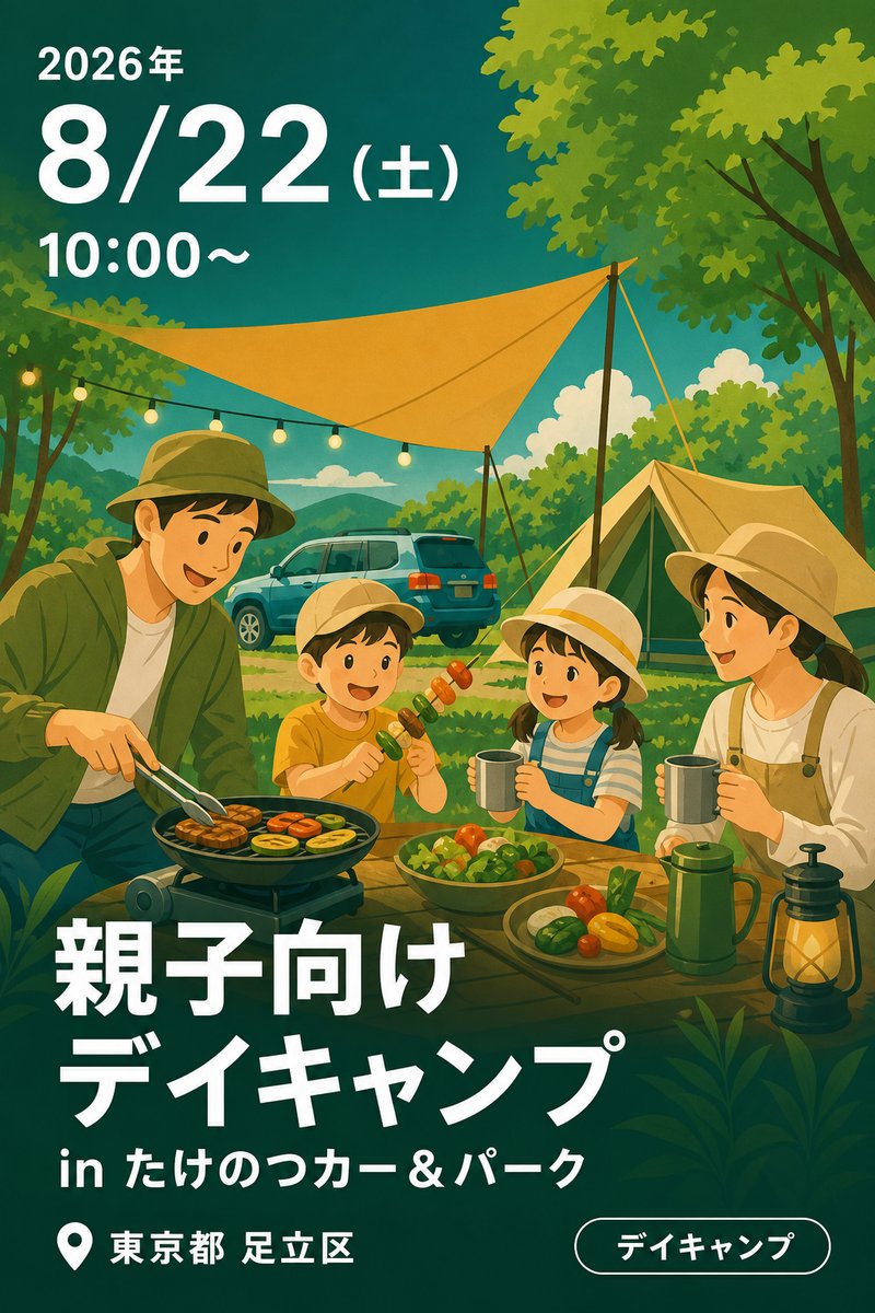 親子向けデイキャンプ in たけのつカー＆パーク