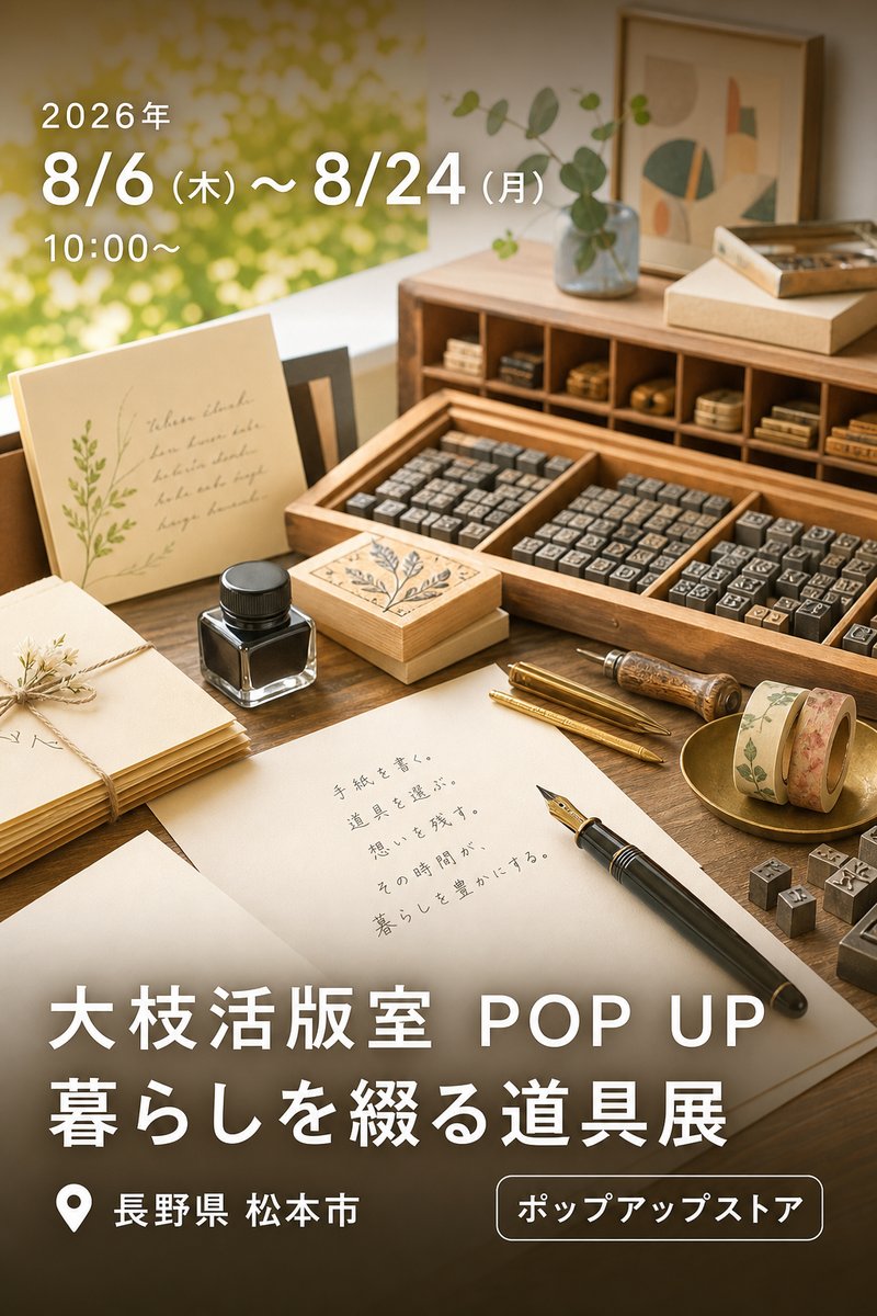 大枝活版室 POP UP「暮らしを綴る道具展 大枝活版室の、働く・書く・残す道具」