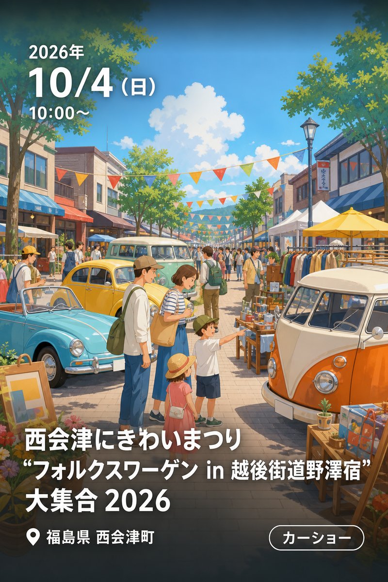 西会津にぎわいまつり “フォルクスワーゲン in 越後街道野澤宿” 大集合 2026