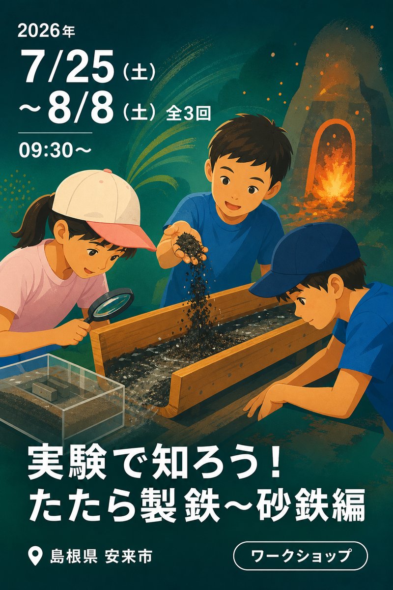 和鋼博物館公開講座 夏休み子ども教室 実験で知ろう！たたら製鉄〜砂鉄編