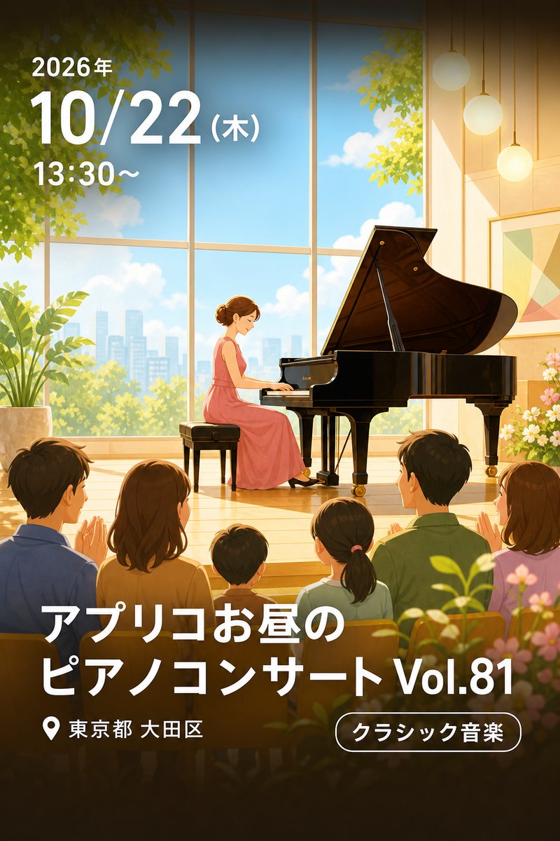 アプリコお昼のピアノコンサート Vol.81 ピアノでたどる、夢の手ざわり〜名曲とともに〜