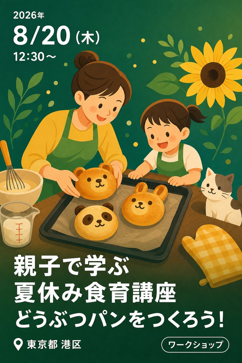 親子で学ぶ 夏休み食育講座 どうぶつパンをつくろう！