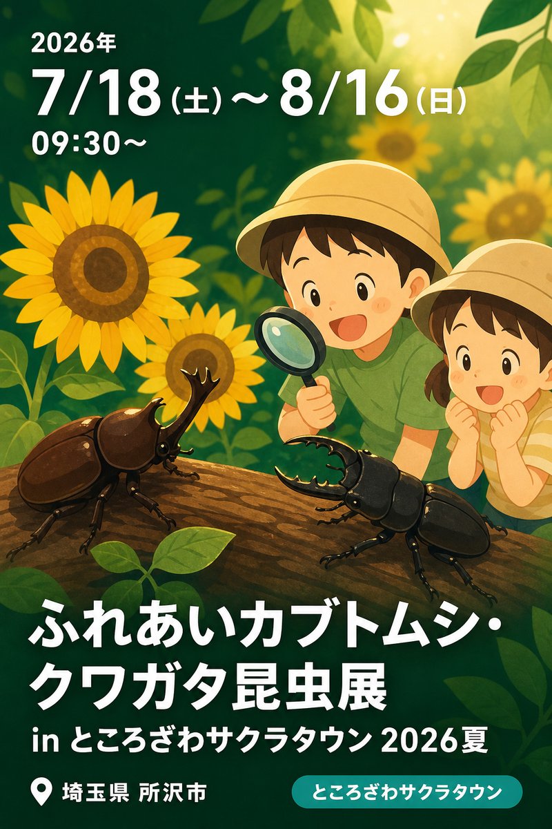 ふれあいカブトムシ・クワガタ昆虫展 in ところざわサクラタウン 2026夏