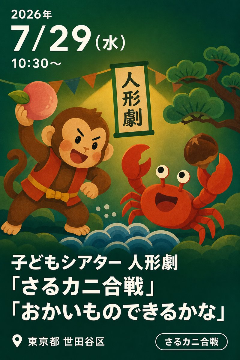 子どもシアター 人形劇「さるカニ合戦」「おかいものできるかな」
