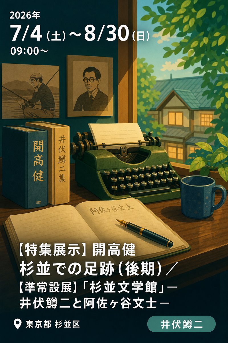 【特集展示】開高健 杉並での足跡（後期）／【準常設展】「杉並文学館」―井伏鱒二と阿佐ヶ谷文士―