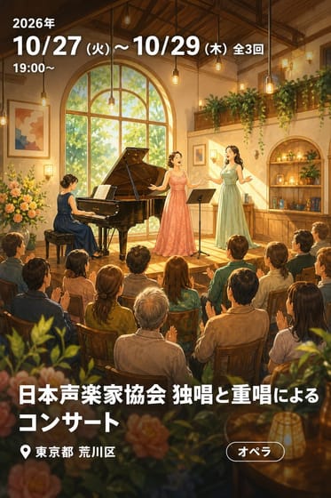 日本声楽家協会 独唱と重唱によるコンサート〜小空間で味わう名歌手たちの妙 歌の祭典〜明日へ 2026 秋
