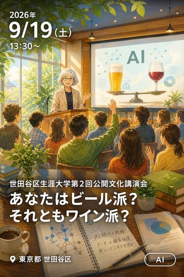 世田谷区生涯大学第2回公開文化講演会 あなたはビール派？それともワイン派？ －AI時代におけるビジネスモデル研究－