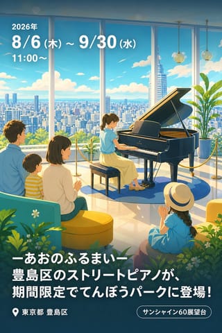 ーあおのふるまいー 豊島区のストリートピアノが、期間限定でてんぼうパークに登場！