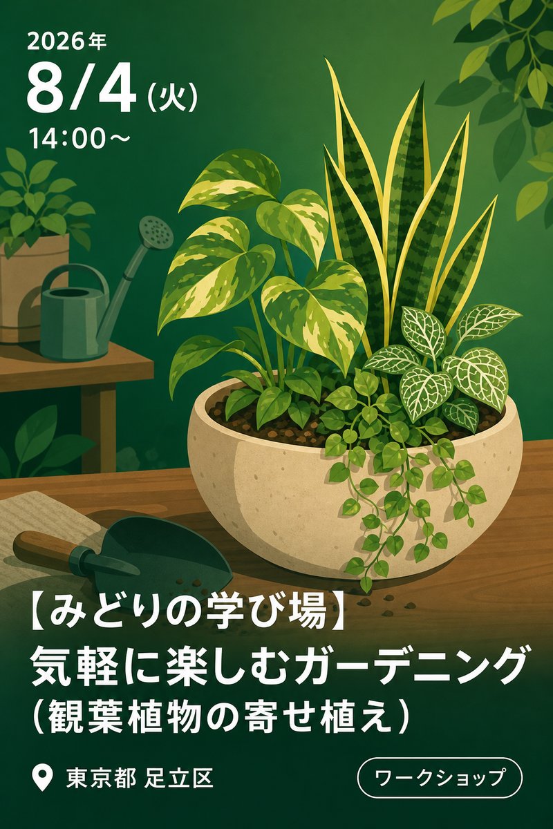 【みどりの学び場】気軽に楽しむガーデニング（観葉植物の寄せ植え）