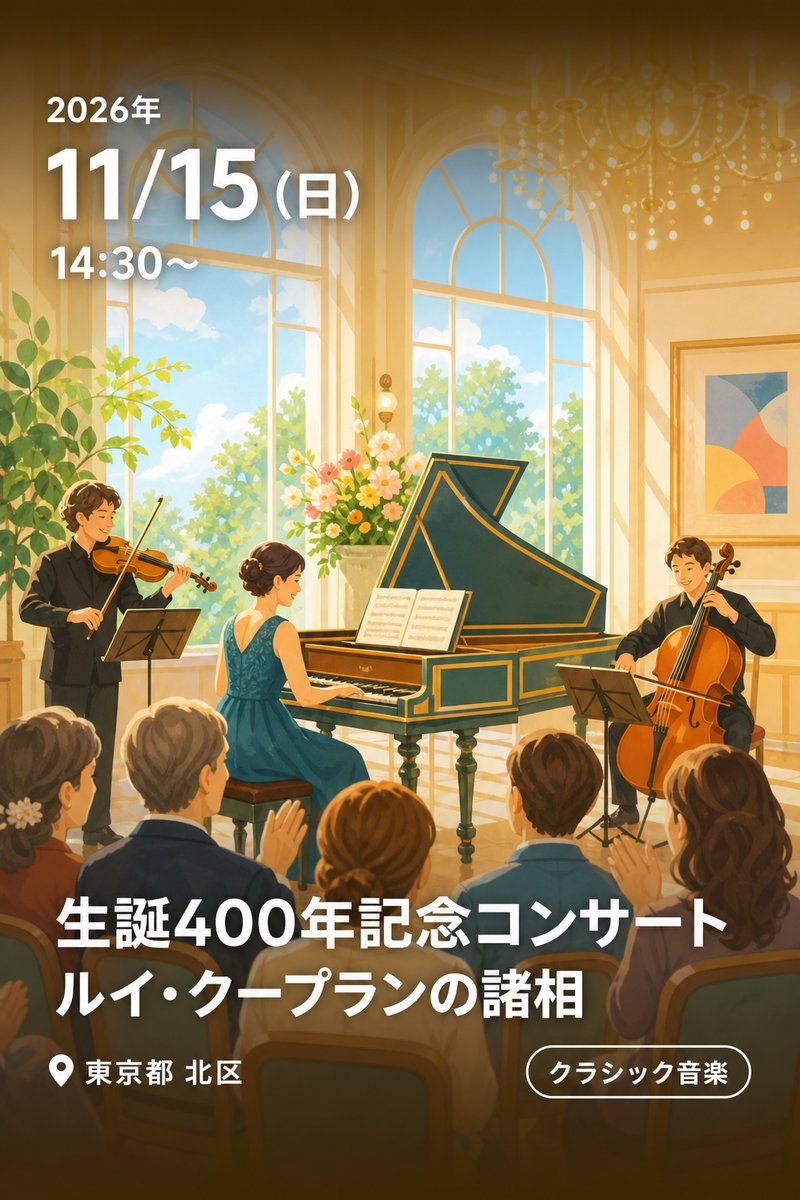北とぴあ国際音楽祭2026参加公演生誕400年記念コンサート ルイ・クープランの諸相