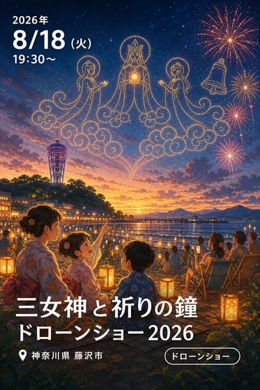 第3回江の島片瀬西浜・鵠沼海水浴場 スペシャルドローンショー 2026 — 三女神と祈りの鐘 —