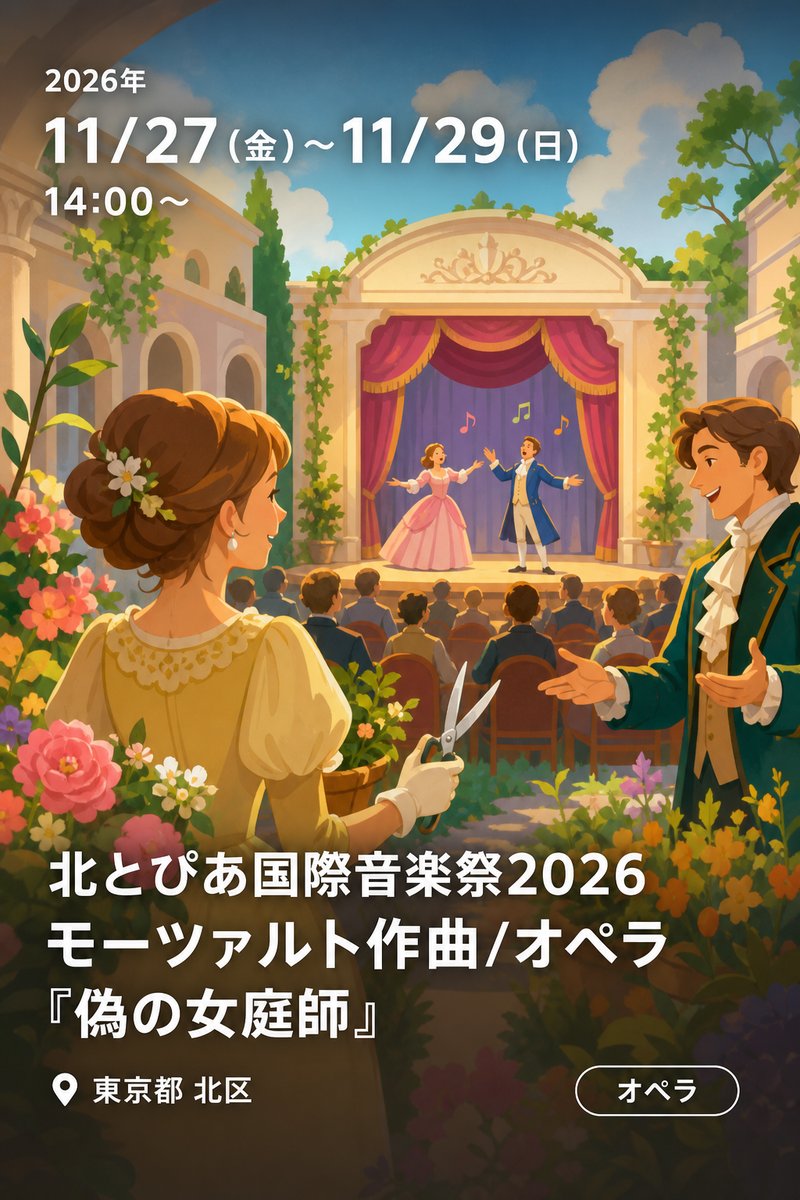 北とぴあ国際音楽祭2026 モーツァルト作曲/オペラ『偽の女庭師』