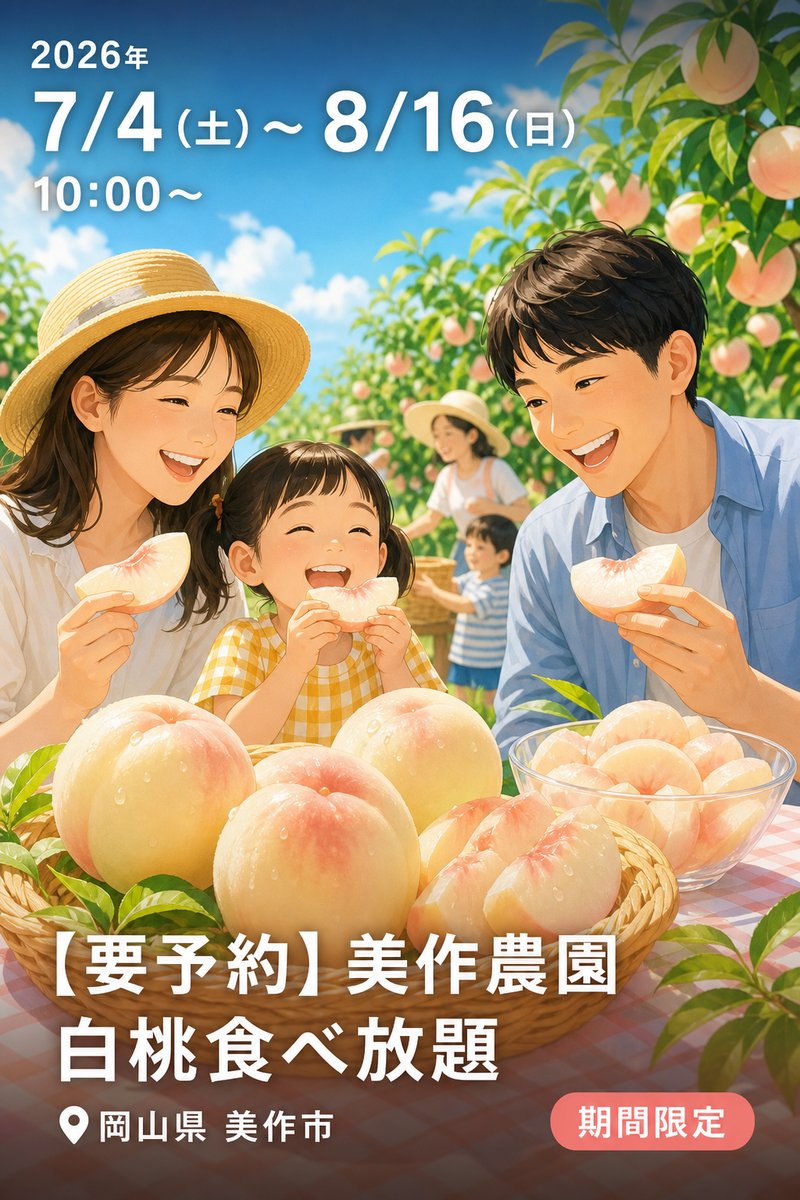 【要予約】美作農園　白桃食べ放題