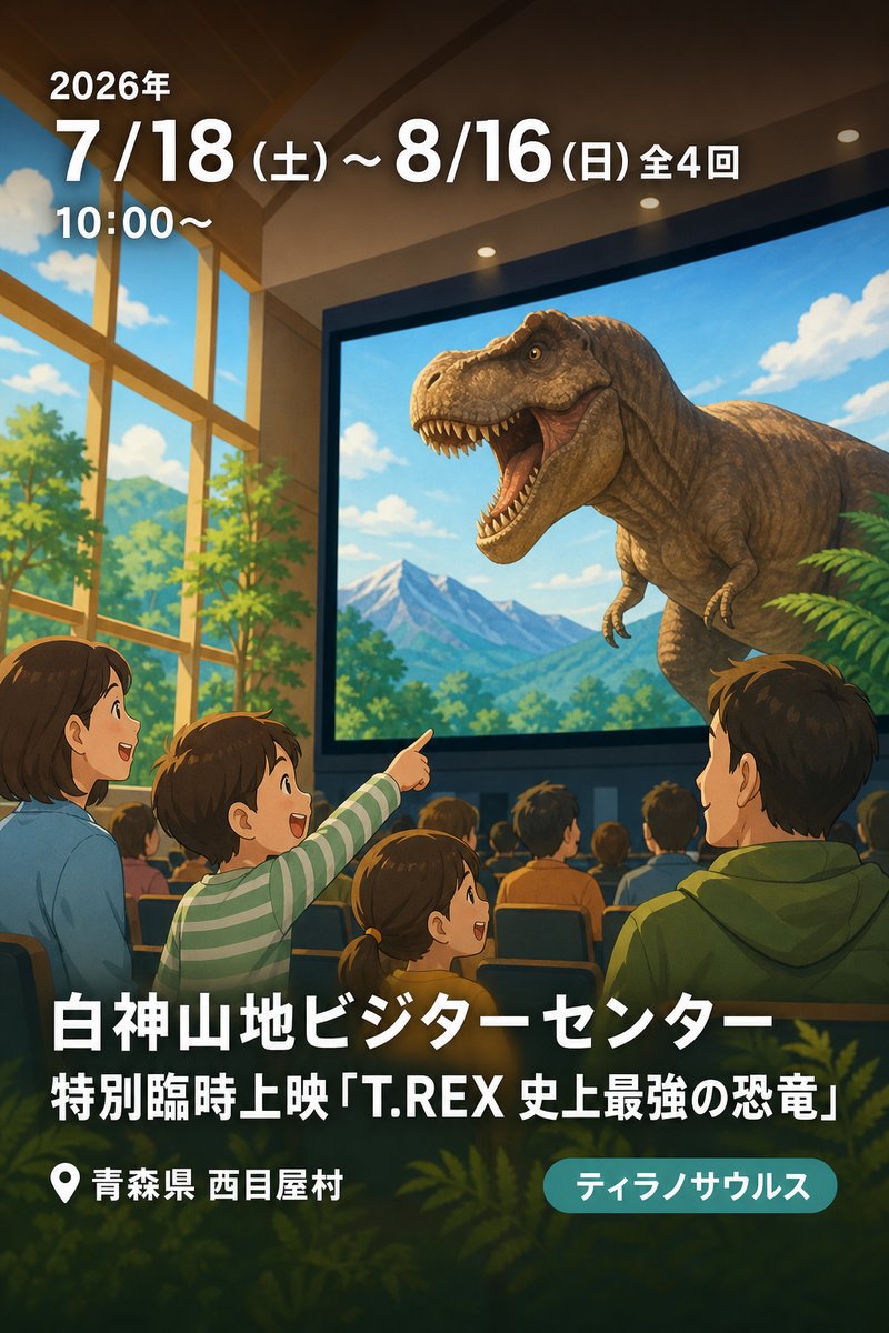 白神山地ビジターセンター 特別臨時上映「T.REX 史上最強の恐竜」