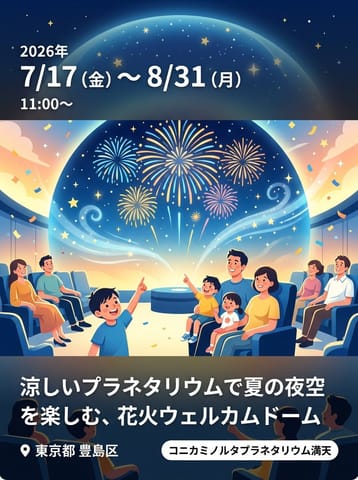 【撮影OK！】涼しいプラネタリウムで夏の夜空を楽しむ、花火ウェルカムドーム７/17(金)より開始