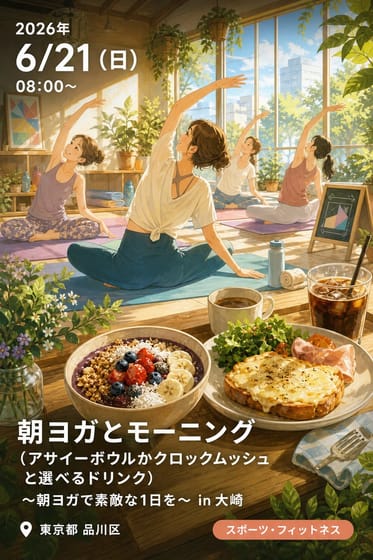 朝ヨガとモーニング(アサイーボウルかクロックムッシュと選べるドリンク)〜朝ヨガで素敵な1日を〜 in 大崎 2026月6月21日(日)