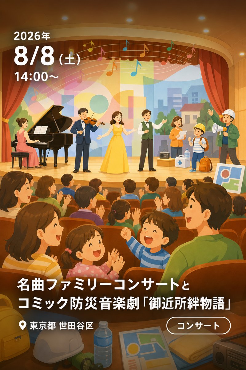 名曲ファミリーコンサートとコミック防災音楽劇「御近所絆物語」