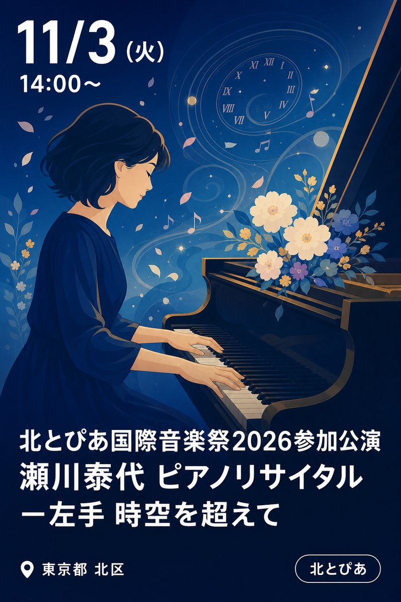 北とぴあ国際音楽祭2026参加公演 瀬川泰代 ピアノリサイタル ー左手 時空を超えて