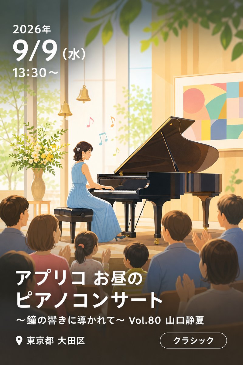 アプリコ お昼のピアノコンサート 〜鐘の響きに導かれて〜 Vol.80 山口静夏