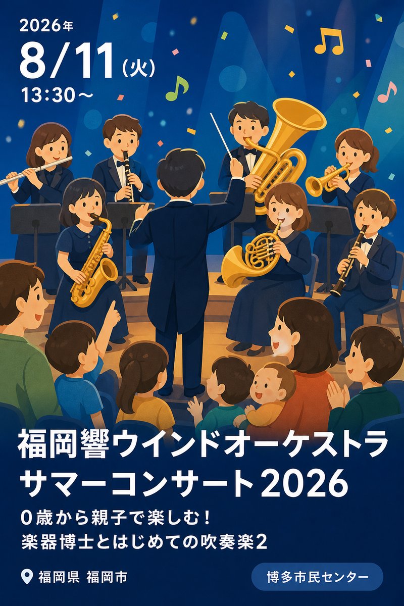 福岡響ウインドオーケストラ サマーコンサート2026 0歳から親子で楽しむ！楽器博士とはじめての吹奏楽2