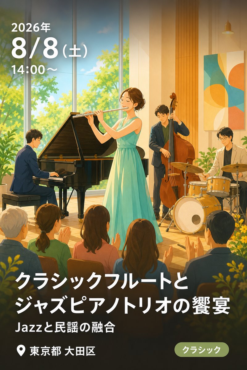 クラシックフルートとジャズピアノトリオの饗宴 Jazzと民謡の融合