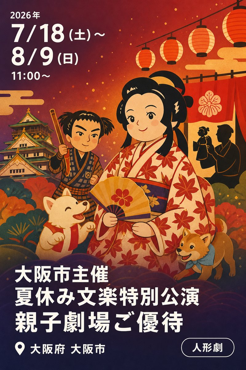 大阪市主催 夏休み文楽特別公演 親子劇場ご優待