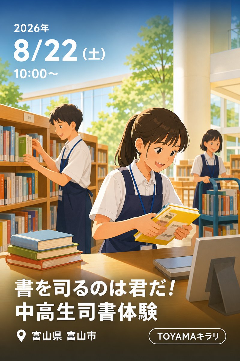 【本館】8/22「書を司るのは君だ！ 中高生司書体験」