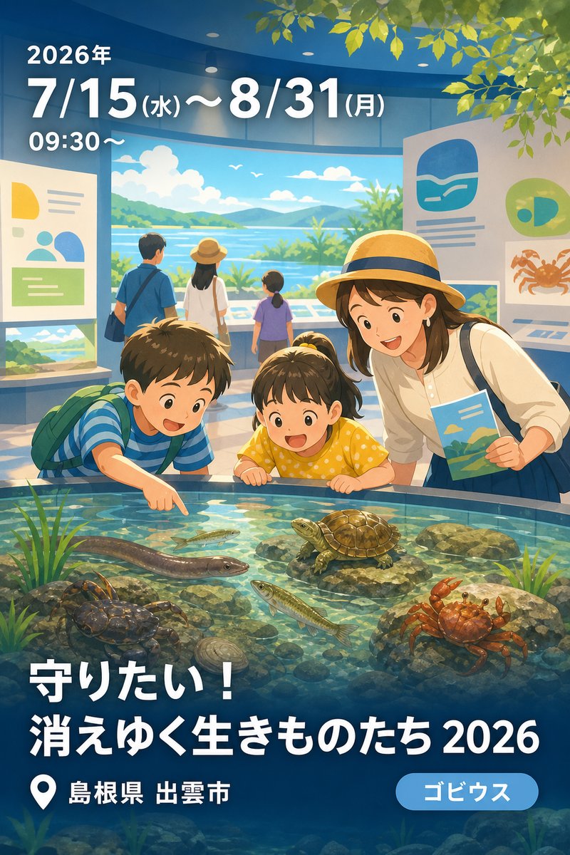島根県立宍道湖自然館 第63回特別展 守りたい！消えゆく生きものたち 2026 しまねレッドデータブックの生きもの 水辺編