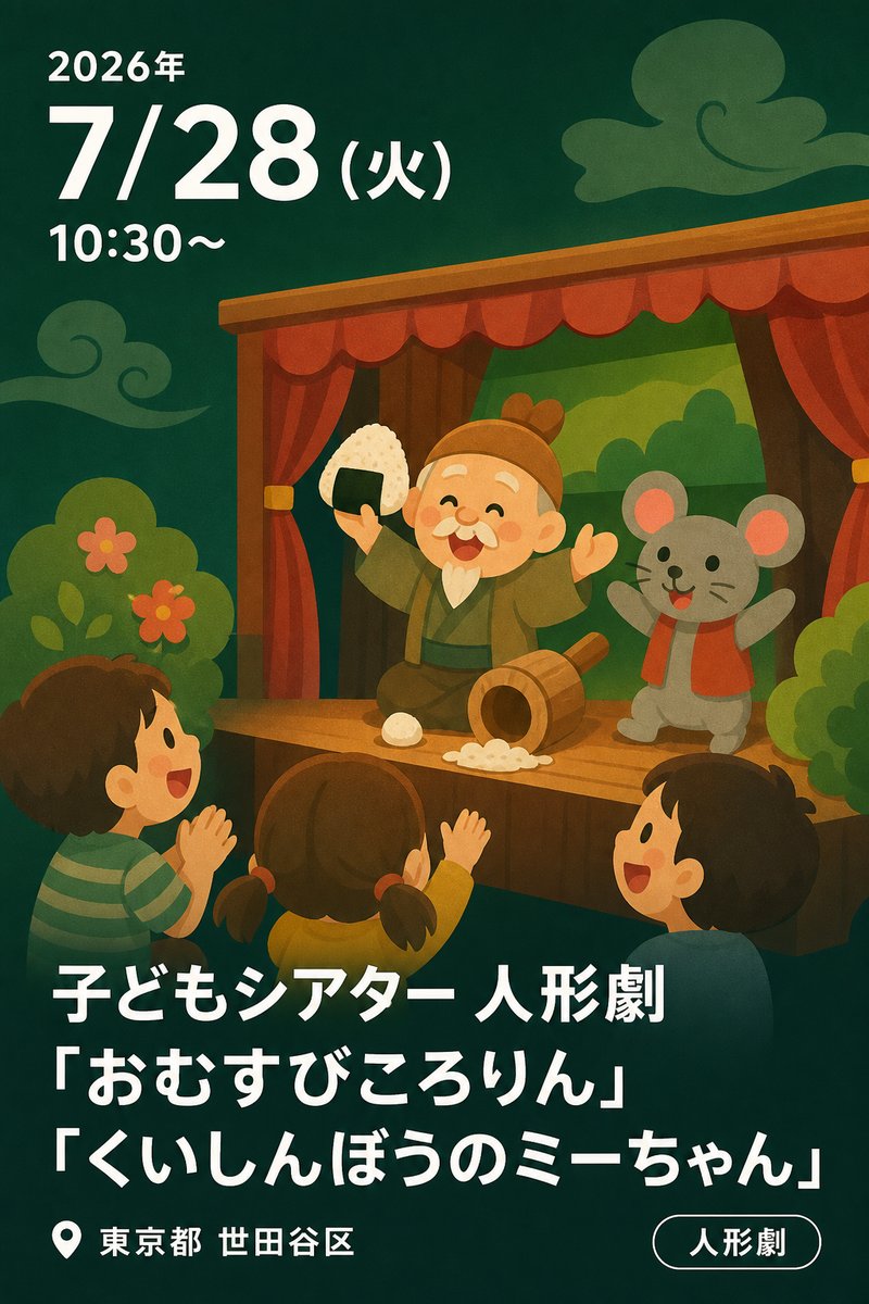 子どもシアター 人形劇「おむすびころりん」「くいしんぼうのミーちゃん」