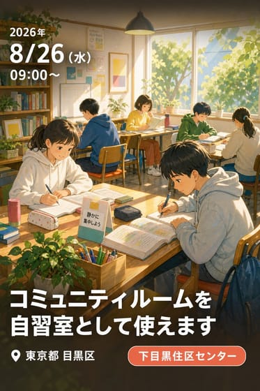 コミュニティルームを自習室として使えます (下目黒住区センター)