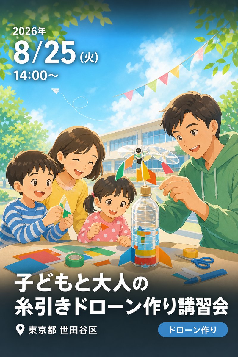 子どもと大人の糸引きドローン作り講習会 〜空への直行便〜