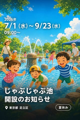 じゃぶじゃぶ池 開設のお知らせ